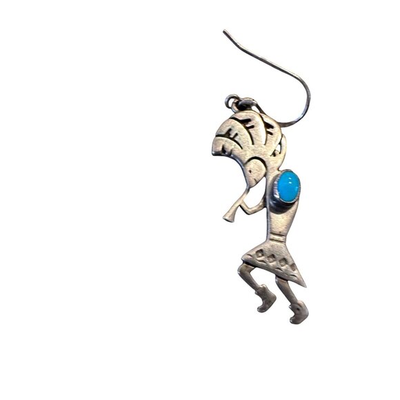 VTG Navajo Silbert Nastascio Sterling Silver Turquoise Kokopelli Earrings 9.9g - Picture 11 of 11